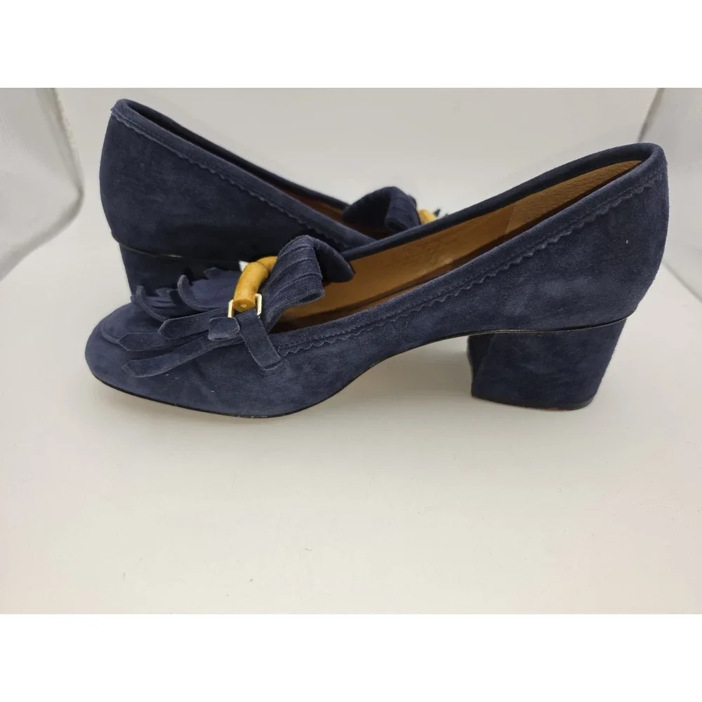 J. McLaughlin Navy Suede Kiltie Loafers with Bamboo Bit Detail Size 9